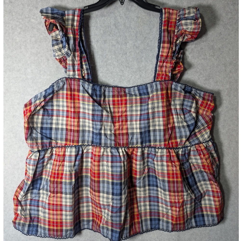 Belle Isle by‎ Torrid Womens Plaid Ruffle Strap Western Top 3X